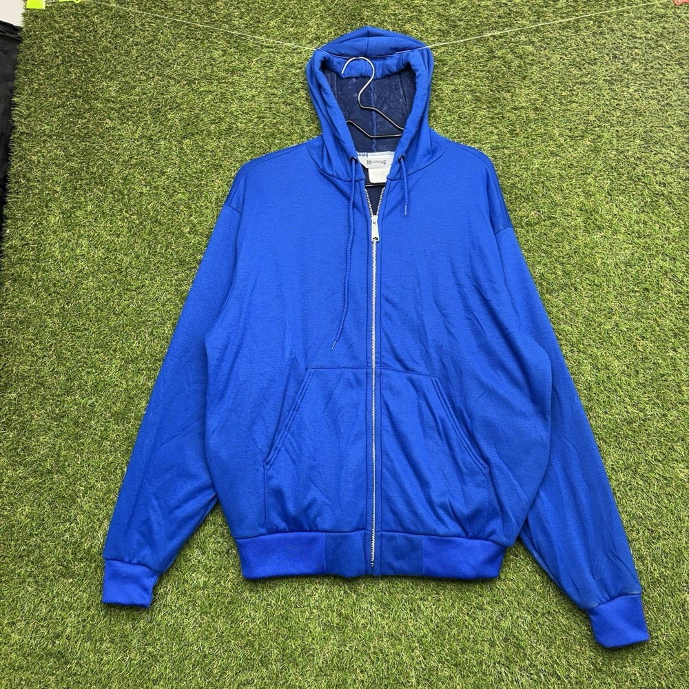 Vintage Muleskins Hoodie Mens Large Blue Full Zip Thermal Lined Sweatshirt 90s